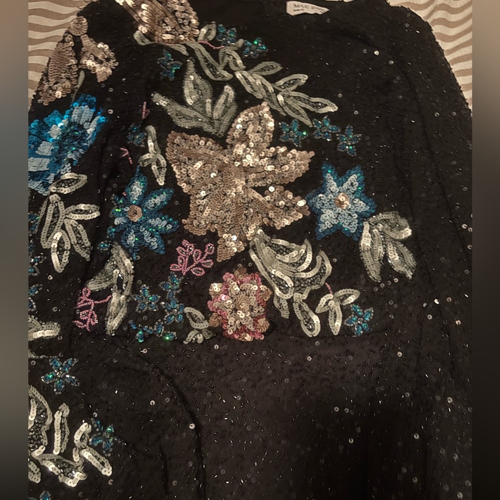 Mac Duggal Black Sequin Floral Dress